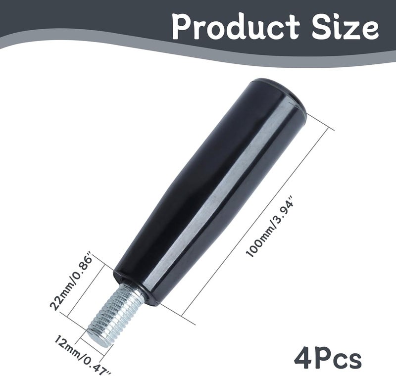 Begino 4 Pcs Revolving Handwheel Handle, M12 Male Threaded Stem, Zinc Alloy Steel with Powder Coated Finish, for Milling Machine & Lathe Equipment (Black) - Image 2